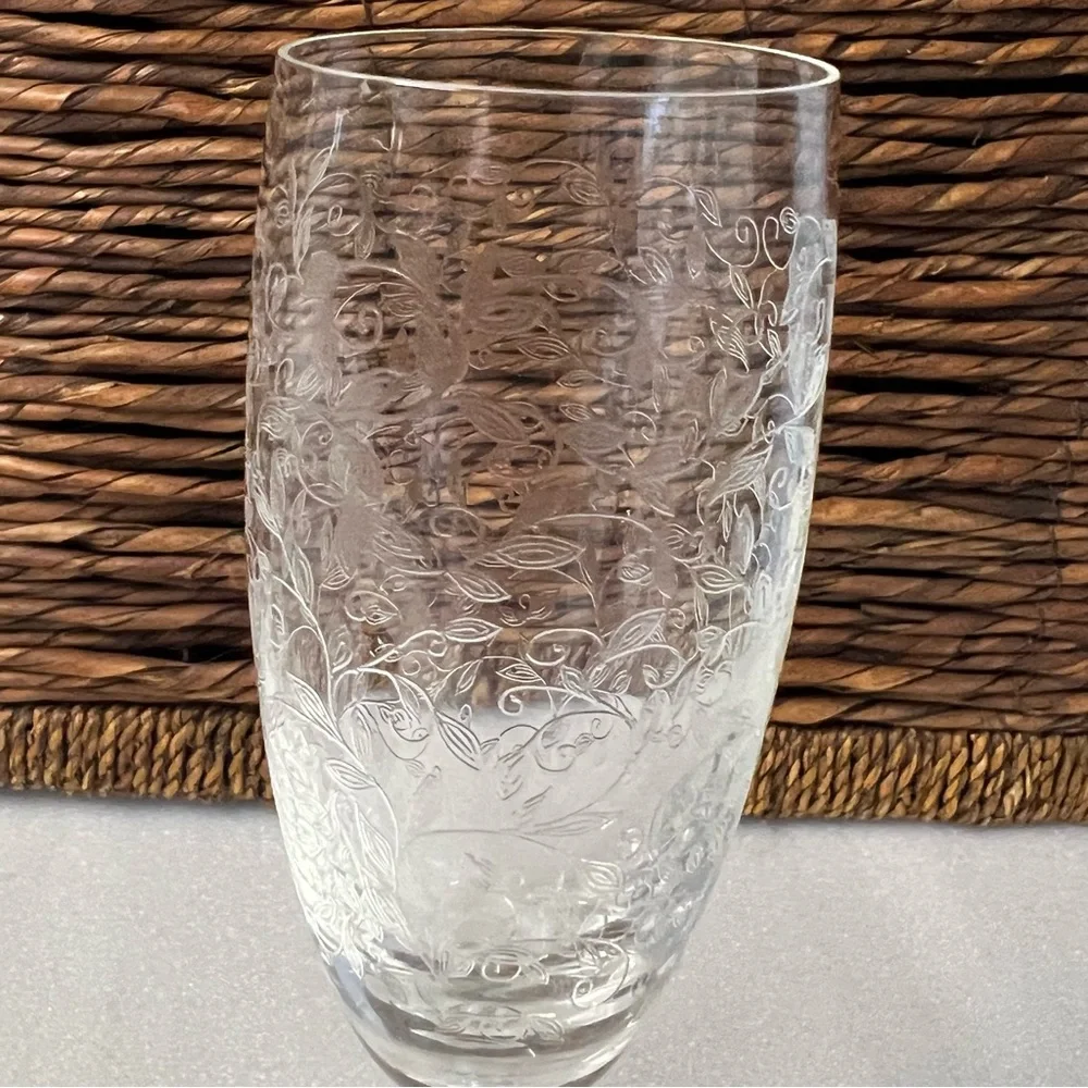 Set of 2 Etched Crystal Champagne Flutes Wedding ; Special Occasion